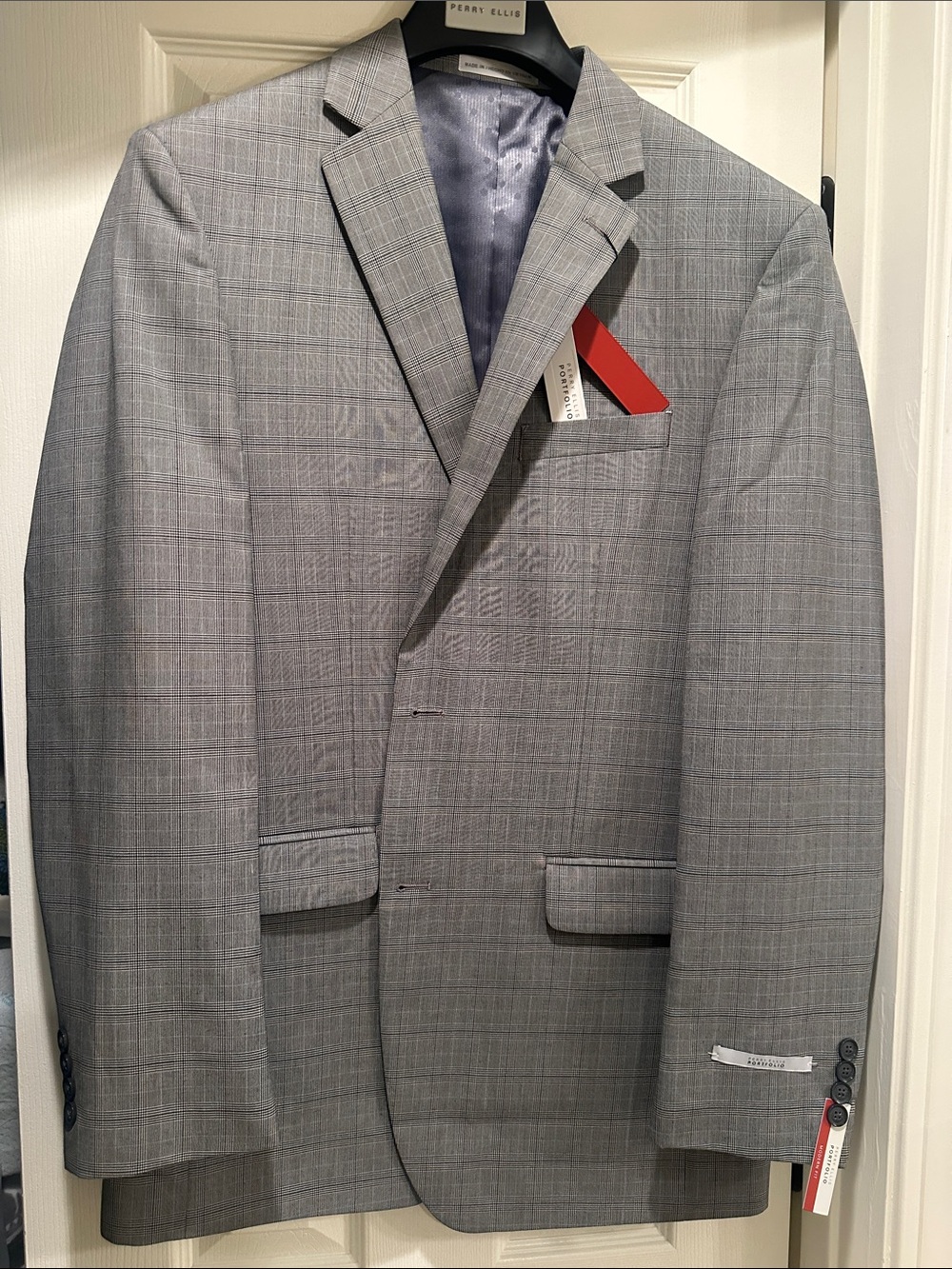 Perry Ellis Light Gray Windowpane Plaid Blazer